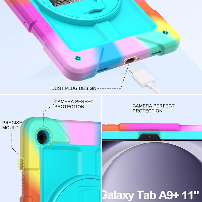 BMOUO CASE for Samsung Galaxy Tab A9+/A9 Plus Case 11 2023 (SM-X210/X216/X218) Shockproof Galaxy Tab A9 Plus Case with Rotating Stand and Hand/Shoulder Strap Turquoise