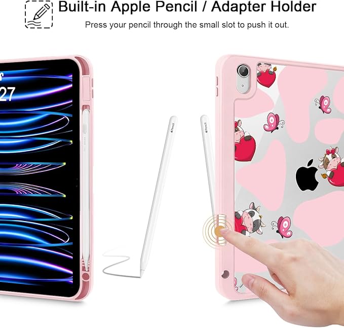 Mektron Case for 2026 iPad Air 13 inch M4 Cover Compatible 2025 iPad Air 13 inch M3 2024 iPad Air 13 inch M2 with Pencil Holder Shockproof Clear Shell Butterfly Cow