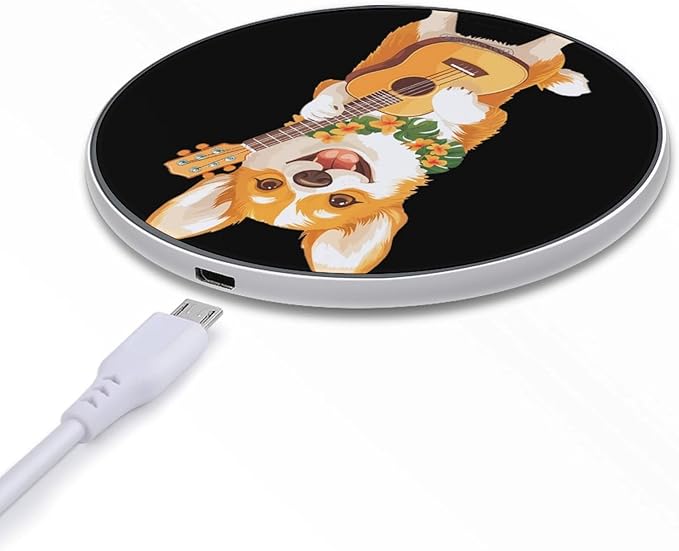 Corgi Dog Playing Ukulele Guitar Phone Charger Magnetic Charging Pad Anti-Slip with USB Cable