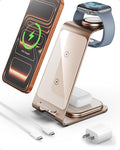 Intoval Aluminum 3 in 1 Wireless Charging Station for iPhone 17 16 15 14 13 12 11 Pro Max XR Wireless Charger for Apple Watch 11 10 9 8 7 Ultra SE 3 2 Phone Charger for AirPods 4 Pro 2 3 (Desert)