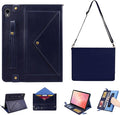 Tablet Carrying Shoulder Bag Case for Samsung Galaxy Tab S11 Inch 2025 SM-X730 X736B PU Leather Hand Strap Crossbody Shoulder Strap Cards Holder Pocket S Pen Holder Stand CaseBlue