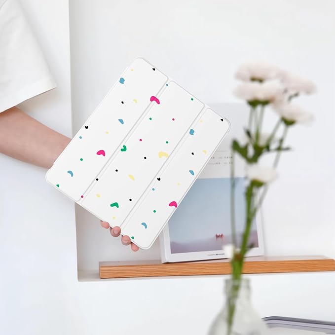 Cute Colorful Polka Dot for iPad Pro 12.9 Inch Case 5th/6th Generation 2022/2021/2020 with Pencil Holder Auto Sleep/Wake Leather Soft TPU Back Cover