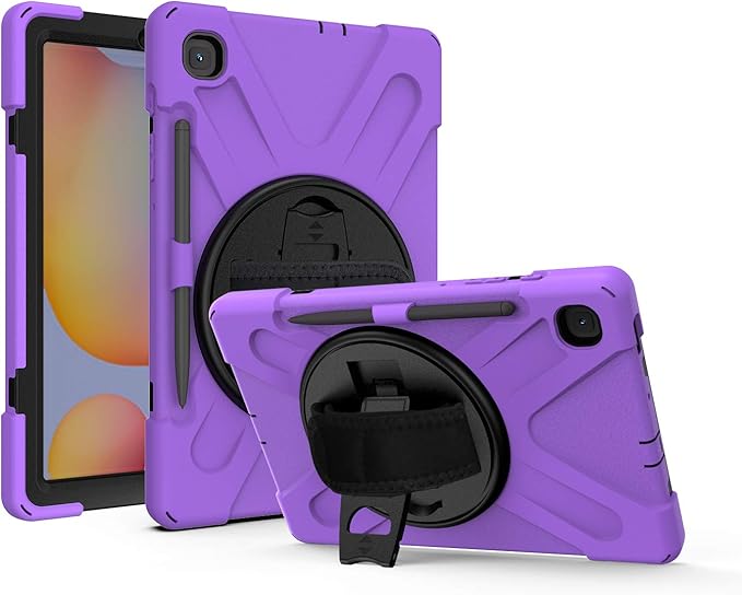 KIQ Shield Series Galaxy S6 Lite Case Heavy Duty Tablet Shockproof Rugged Tab S6 Lite Cover W/Stand Shoulder Strap for Samsung Galaxy Tab S6 Lite 10.4 Inch 2022/2020 P610/P613/P615/P619 - Purple