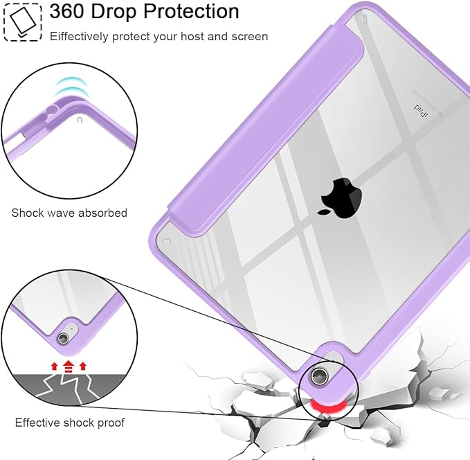 Tuiklol for iPad (A16 Chip) 11th Generation 11 inch 2025 / iPad 10th Generation 10.9 inch 2022 Case Buit in Pencil Holder with Clear Back Shell Cover Trifold Stand Auto Wake/Sleep Purple