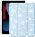 Cute Winter Snowflakes for iPad 5th/6th Generation Case with Pencil Holder Auto Sleep/Wake Blue Leather Soft TPU Back Cover for iPad 9.7 Inch