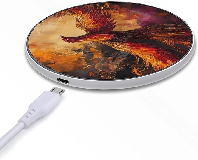 Phoenixes Soaring Flame Sky Phone Charger Magnetic Charging Pad Anti-Slip with USB Cable