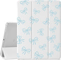 JOYLAND Light Blue Bow Pattern Case for iPad 9th/8th/7th Generation 10.2 Inch (2021/2020/2019 Release) Pencil Holder &amp Clear Transparent Soft TPU Back &amp Trifold Smart Pad White Cover