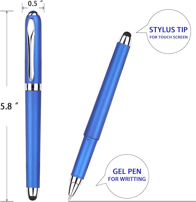 Gel Ink Rollerball Stylus Pen - 18 Pack1.0mm Gel Pen Bold Point2 in 1 Capacitive Stylus PenLarge Capacity Blue InkWriting Smoothly for OfficeBusinessGiftMetal Silver Clip