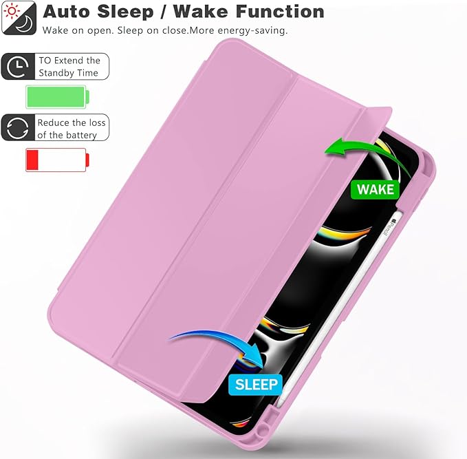 ZryXal New iPad Pro 13 Inch Case (M5) 2025 / (M4) 2024 with Pencil Holder Smart iPad Case [Support Pencil Pro and Pencil (USB-C)] Support Touch ID and Auto Wake/Sleep (Pale Violet Red)