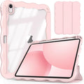 Compatible with iPad (A16) 11th Generation Case 11 Inch 2025 iPad 10th Generation Case 10.9 Inch 2022 with Pencil Holder Wave-Edge Slim Trifold Stand Protective Cover Auto Wake/Sleep Pink