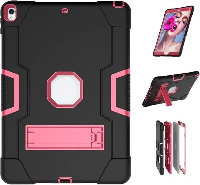 Jaorty 3 in 1 Hybrid Case for iPad Air 3 10.5 &amp iPad Pro 10.5 - Heavy Duty Rugged Stand Shockproof Anti-Slip &amp Scratch Black/Red
