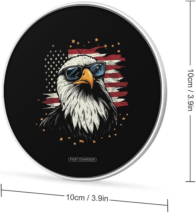 Bald Ea-gles USA Flag Wireless Charger Anti-Slip Wireless Charging Pad Slim Charger Mat for Men Women