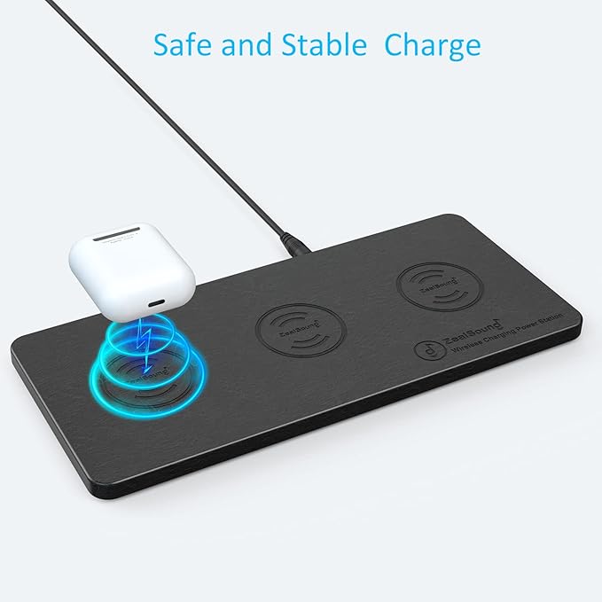 Wireless Charging Pad ZealSound Ultra-Slim Triple Charger Station for Multiple 3 Devices &amp New Airpods Ultra Slim PU Leather Wireless Charging Mat W/AC Adapter for Smartphone Phone (Black)