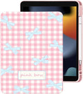 Cute Kawaii Bow Plaid for iPad Pro 11 Inch Case (M5/M4) 2025/2024 with Pencil Holder Auto Sleep/Wake Pink Leather Clear Acrylic Back Cover