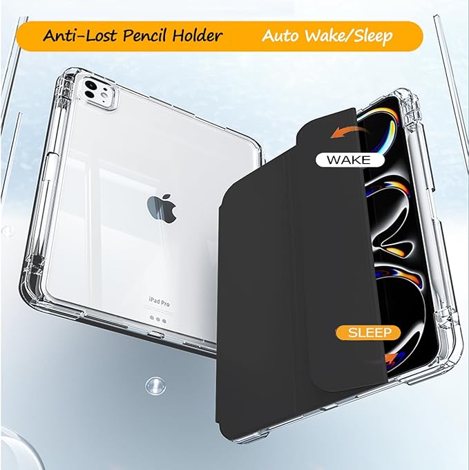 Slim Case for iPad Pro 11 Inch 4th/3rd/2nd Generation (2022/2021/2020) Clear Case with Pencil Holder Slide to Separate Auto Sleep/Wake Detachable Trifold with Stand Leather Cute Cover (Black)