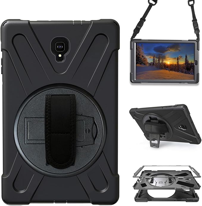 Case for Samsung Galaxy Tab A 10.5 2018 (SM-T590/T595/T597)Portable Heavy Duty Dropproof Protective Cover Case with 360 Rotating StandHandle &amp Shoulder StrapStylus Pen (New Black)