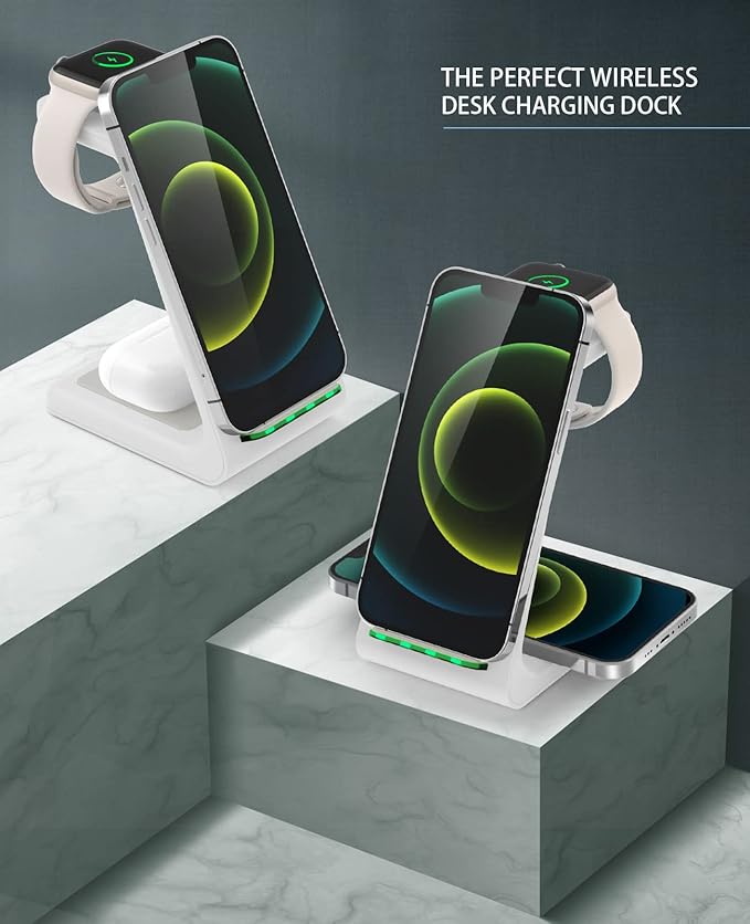 3 in 1 Wireless Charging Station 2026 Upgraded Fast Desk Charger Station for iPhone 17 16 15 14 13 12 Pro Max Plus Charger Stand for Apple Watch 11 10 9 8 7 6 5 4 3 2 Ultra SE Airpods 4 3 2 Pro