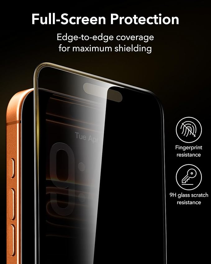 ESR Accessory Glass by Corning™ 3 Pack 9H+ Glass for iPhone 17 Pro Privacy Screen Protector with AR Anti-Reflective Technology Military Grade Shatterproof &amp Durable with UltraFit Tray