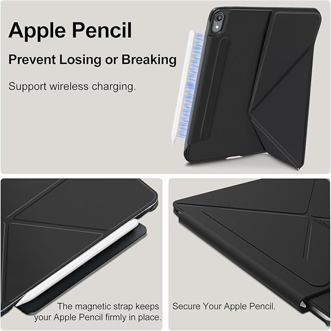 for iPad A16 11th Generation Case(11 Inch 2025)iPad 10th (10.9 2022) Slim Powerful Magnetic Case4 Standibg AnglesVertical Stand Coverwith Auto Wake/Sleep and with Pencil Holder (Black)