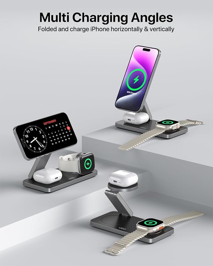 3-in-1 Charging Station for Apple DevicesQI2.2 25W Ultra-Fast Magnetic Wireless Charger StandCompatible with MagSafeFoldable Travel Charger for iPhone Air/17/16/15/14/13/12Apple WatchAirPods