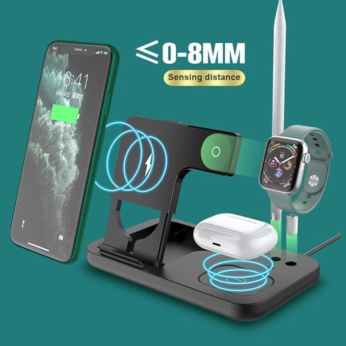 BoxWave Charger Compatible with Marshall Major IV - Wireless MultiCharge Desktop Stand Pro Qi Wireless 4 in1 Charger Stand Multiple Devices for Marshall Major IV - Jet Black