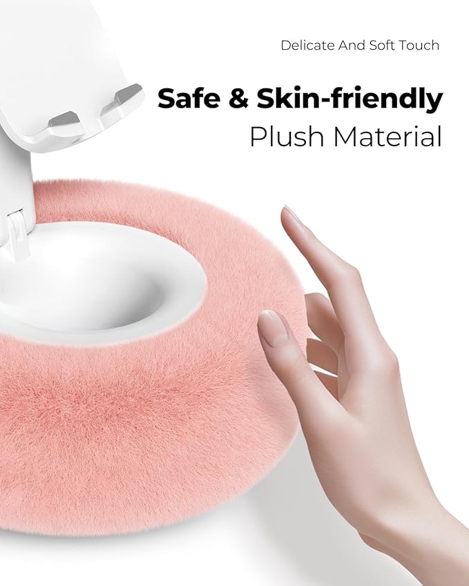 Phone Stand with Pillow Adjustable iPhone Stand with Anti-Slip Strips Fuzzy Tablet Holder– Compatible with 4-7 Devices Including iPhone iPad Kindle and Android (Pink)