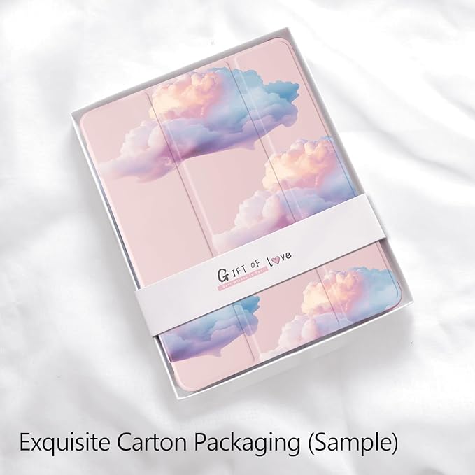 Cute Cloud Sunset for iPad Pro 11 Inch Case 4th/3rd/2nd Generation 2022/2021/2020 with Pencil Holder Auto Sleep/Wake Pink Leather Soft TPU Back Cover