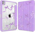 Tuiklol for iPad Pro 11 Inch (M5 2025 / M4 2024) Case Buit-in Pencil Holder with Slim Clear Back Cover Protection Trifold Stand-Auto Wake/Sleep Tablet Case Black Flower Bow-Purple