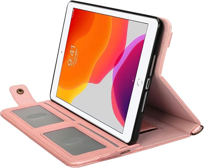 7.9-inch iPad mini Case with Pencil Holder Techcircle Smart Folio Stand PU Leather Crossbody iPad mini Series Cover with Hand Strap Multiple Card Slots Envelope Pocket Wallet Case Rose Gold