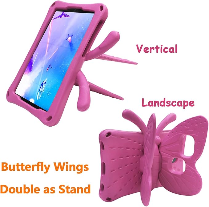 Universal Kids Case for Sunshine T1 Tablet/Sunshine T1 Elite Tablet Case Shockproof Light Weight Protective Stand Cover for Cloud Mobile Sunshine T1 Tablet 8 inch Cute Butterfly - Magenta