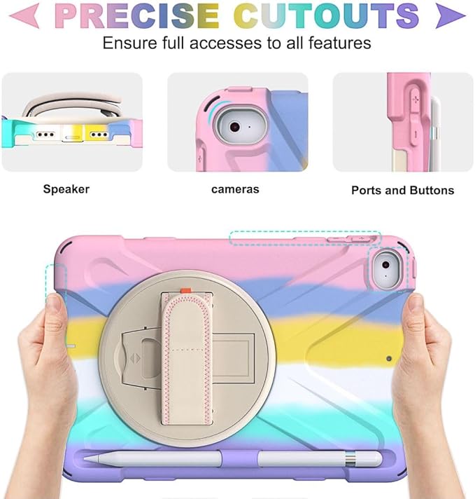 BRAECNstock Kids Case for Apple iPad mini 5/4 7.9 2019/2015 Shockproof Protective with Pencil Holder Rotating Hand Strap &amp Stand Shoulder Strap Case for iPad mini 5th/4th Gen Colorful Pink