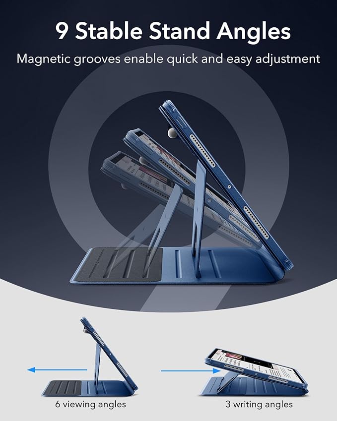 ESR for iPad Pro 13 Inch Case (M5/M4) 2025/2024 Rotating Case with Removable Magnetic Cover Adjustable Portrait/Landscape Stand 9 Standing Angles Shift Series Blue