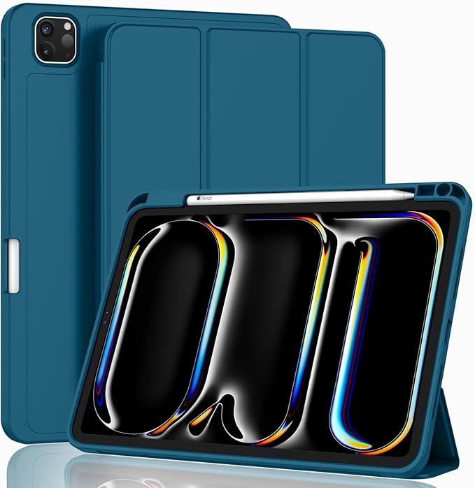 ZryXal New iPad Pro 13 Inch Case (M5) 2025 / (M4) 2024 with Pencil Holder Smart iPad Case [Support Pencil Pro and Pencil (USB-C)] Support Touch ID and Auto Wake/Sleep (Teal)