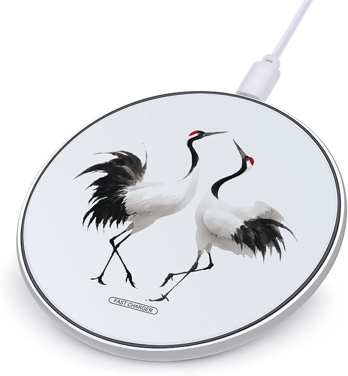 Red-Crowned Cranes Dancing Fast Portable Charger 10W Funny Graphic Phone Charging Pad with USB Cable