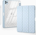 Cute Polka Dot Heart for iPad (A16) 11th Gen Case 11 Inch 2025 for iPad 10th Gen Case 10.9 Inch 2022 with Pencil Holder Auto Sleep/Wake Blue Leather Clear Acrylic Back Cover