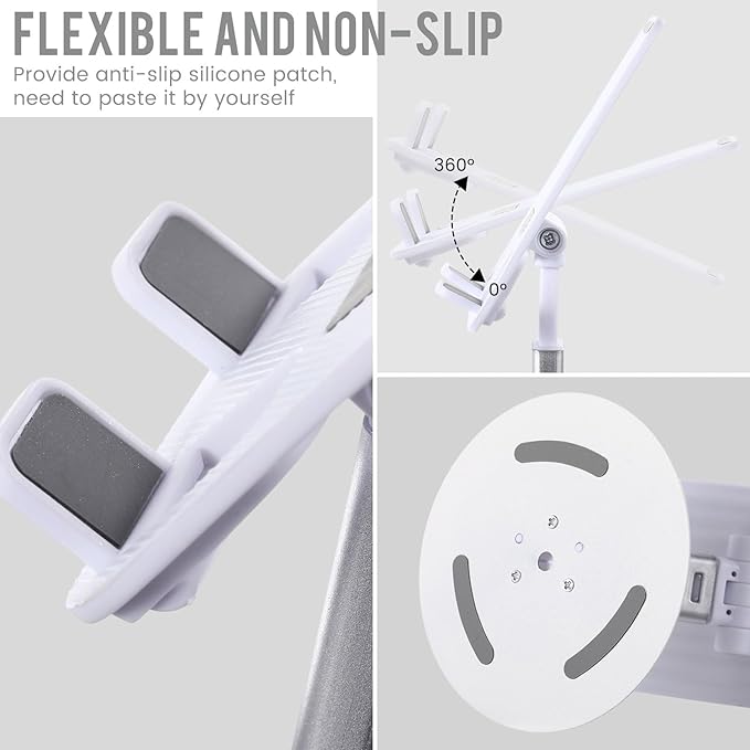 Geelin 12 Pieces 360 White Rotating Phone Stand Desktop Fully Adjustable Foldable Phone Holder with Anti-Slip Pad Lightweight Aluminum Base Tablet Stand for All Phones