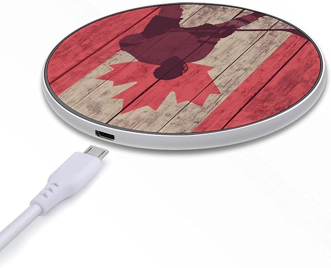Canada Hockey Player Fast Portable Charger 10W Funny Graphic Phone Charging Pad with USB Cable