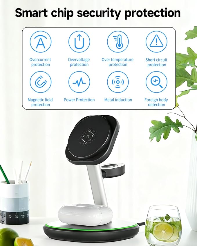 3 in 1 Wireless Charging Station for Apple MagSafe Charger 15W Fast Magnetic Phone Charger with Breathing Light for Magsafe Charger Stand for iPhone 17 16 15 14 13 12 Apple Watch AirPods Gifts
