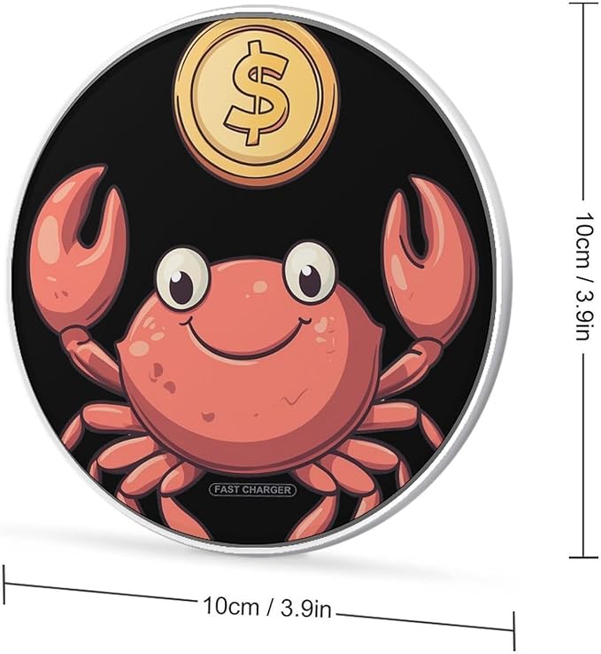 Red Crab Dollar Coin Phone Charger Magnetic Charging Pad Anti-Slip with USB Cable
