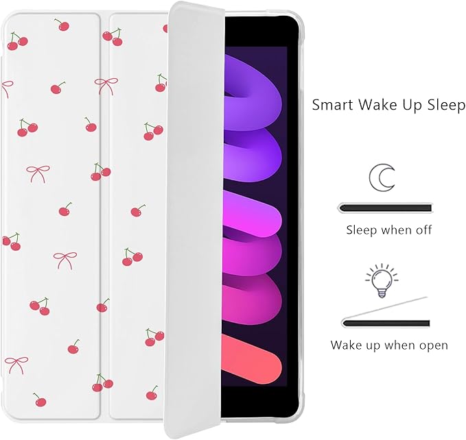Cute Kawaii Cherry Bow for iPad Air 3 Case with Pencil Holder Auto Sleep/Wake Leather Soft TPU Back Cover for iPad Pro 10.5 Inch 2017