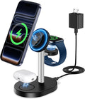2026 3 in 1 Wireless Charging Station for Apple MagSafe Charger 15W Fast Magnetic Mag-Safe Charger Stand for iPhone 17 16 15 14 13 12 Apple Watch AirPods Series Gray&ampBlack