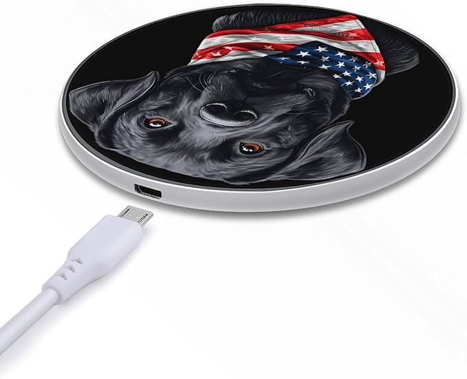 Labrador Retriever Dog U.S.A Flag Phone Charger Magnetic Charging Pad Anti-Slip with USB Cable