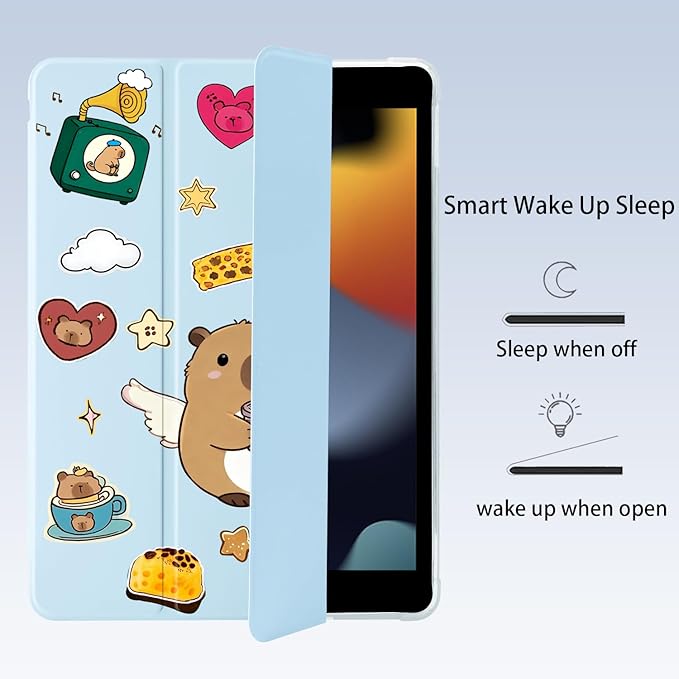 Cute Kawaii Capybara for iPad (A16) 11th Generation Case 11 Inch 2025 for iPad 10th Generation Case 10.9 Inch 2022 with Pencil Holder Auto Sleep/Wake Blue Leather Soft TPU Back Cover