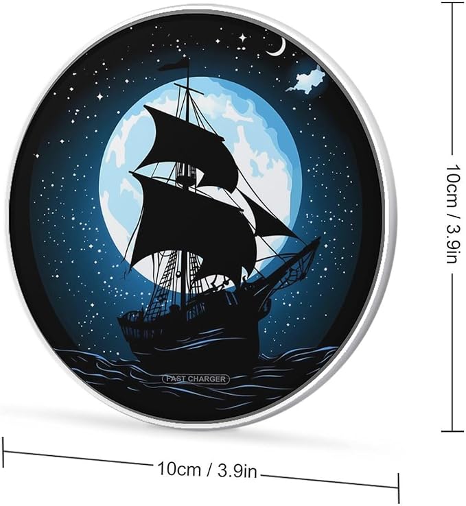 Moonlit Pirateships Silhouette Wireless Charger Anti-Slip Wireless Charging Pad Slim Charger Mat for Men Women