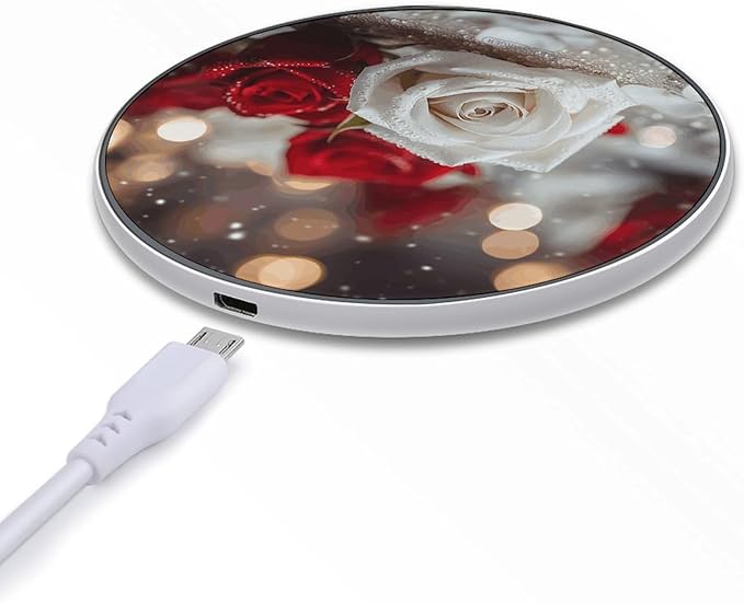 Roses in Background Wireless Charger Fast Wireless Charging Pad with USB Cable 10W Anti-Slip Magnetic Wireless Charger Portable Slim Charger Puck Travel Charging Station