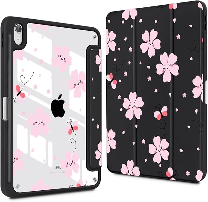 CISSOOK for iPad 11 inch (A16) 2025 11th Gen Case/iPad 10.9 inch 2022 10th Gen Built in Pencil Holder with Crystal Clear Back Cover with Auto Wake/Sleep Stand Function Cute Flower