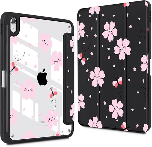 CISSOOK for iPad 11 inch (A16) 2025 11th Gen Case/iPad 10.9 inch 2022 10th Gen Built in Pencil Holder with Crystal Clear Back Cover with Auto Wake/Sleep Stand Function Cute Flower