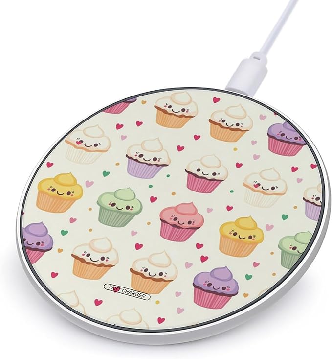 Cute Cupcake &amp Hearts Wireless Charger Anti-Slip Wireless Charging Pad Slim Charger Mat for Men Women