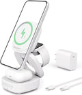 SUPERV 3-in-1 Wireless Charging Station: Charger Stand for Multiple Devices for Apple - iPhone 17/16/15/14/13/12 Series/Apple Watch/Airpods Portable Travel Charging Station (White)