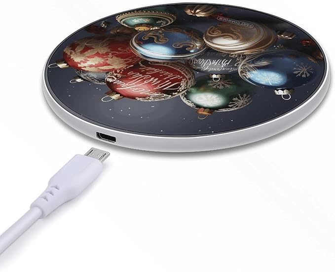 Christmas Balls Wireless Charger Fast Wireless Charging Pad with USB Cable 10W Anti-Slip Magnetic Wireless Charger Portable Slim Charger Puck Travel Charging Station